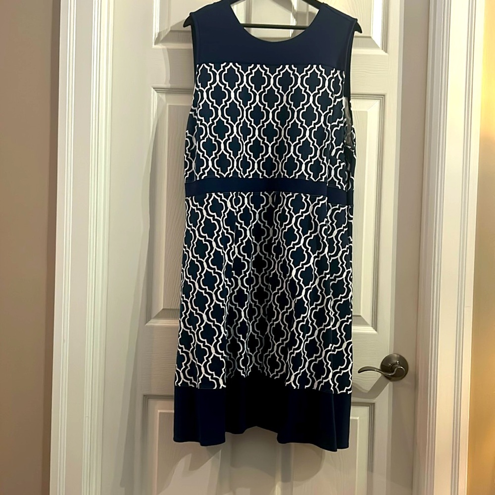 Lands End Blue and White Sleeveless Dress